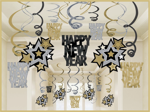Happy New Year Swirl Dec - 30 pack. - The Ultimate Balloon & Party Shop