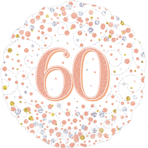 18" Foil Age 60 Balloon - Rose Gold Sparkle
