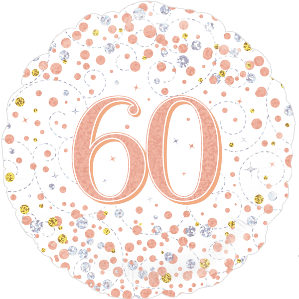 18" Foil Age 60 Balloon - Rose Gold Sparkle