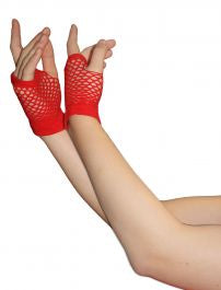 Fingerless Fishnet Gloves - Red