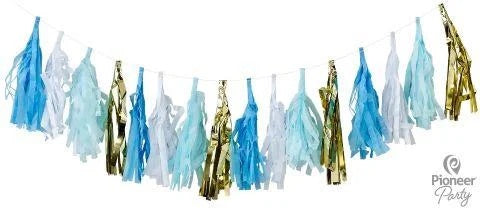 Tassel Garland - White, Gold & Blue