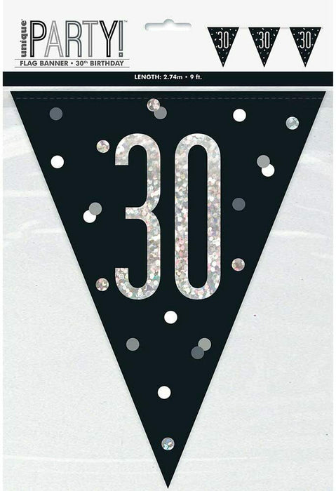Age 30 Bunting - Black/Silver