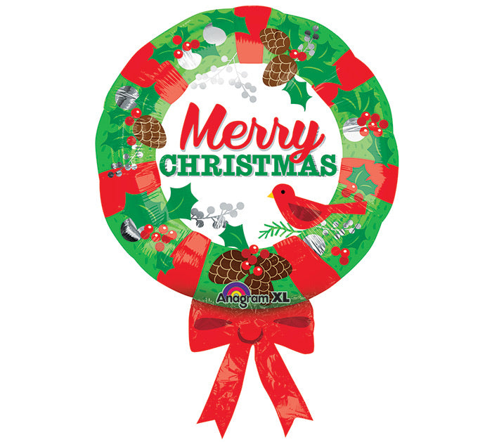 Supershape Foil Christmas Balloon - Christmas Wreath - The Ultimate Balloon & Party Shop
