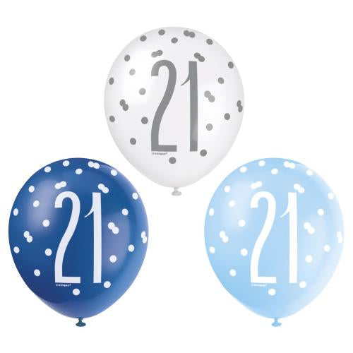 Age 21 Asst Birthday Balloons (6pk) - Blue