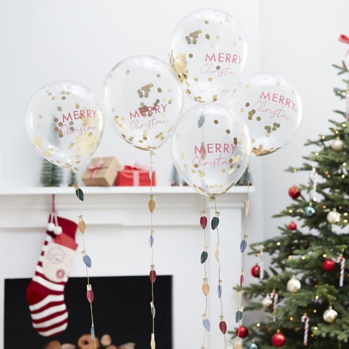 Christmas Confetti Balloons With Light Bulb Tails