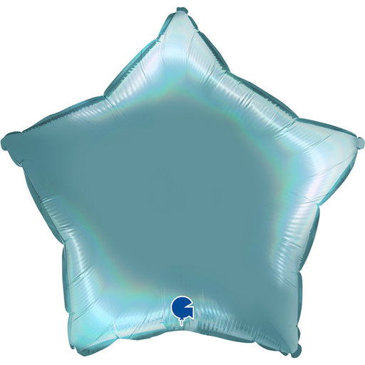 Rainbow Holographic Foil Star Balloon - Sea Blue