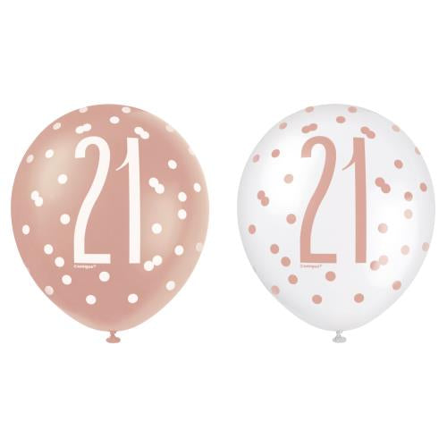 Age 21 Asst Birthday Balloons (6pk) - Rose Gold