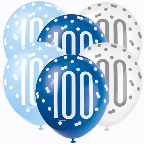 Age 100 Birthday Asst Balloons (6pk)