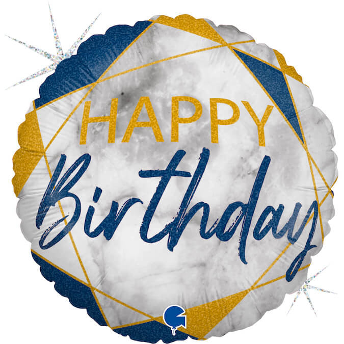 Happy Birthday Foil Balloon - Gold/Navy Marble