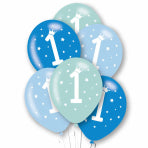 Age 1 Blue Birthday Balloons 6 Pack