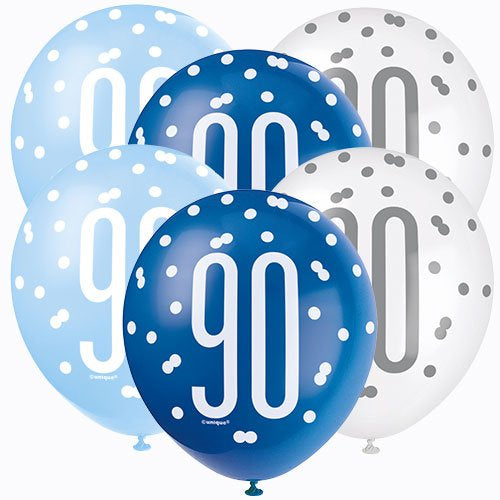 Age 90 Birthday Balloons (6pk) - Blues