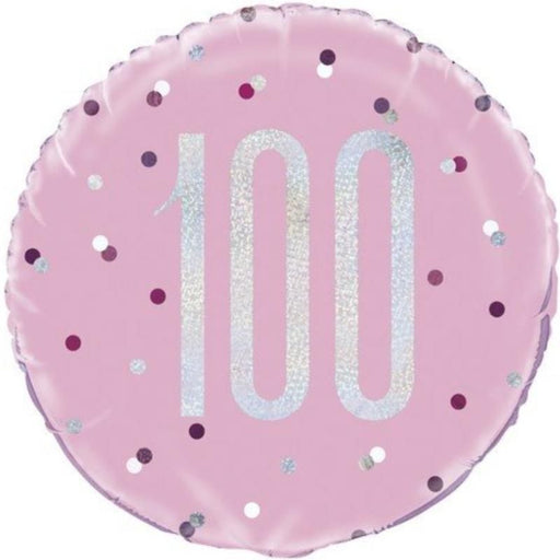 18" Foil Age 100 Balloon - Pink Dots