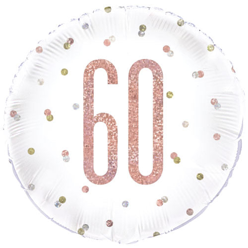 18" Foil Age 60 Balloon - Rose Gold Dots - The Ultimate Balloon & Party Shop