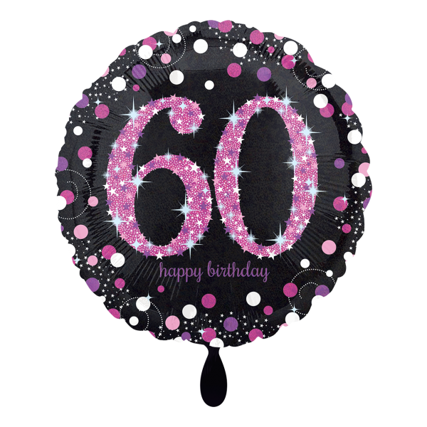 18" Foil Age 60 Balloon - Black & Pink