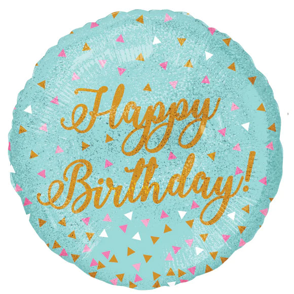 18" Foil Happy Birthday  - Light Blue Sparkle