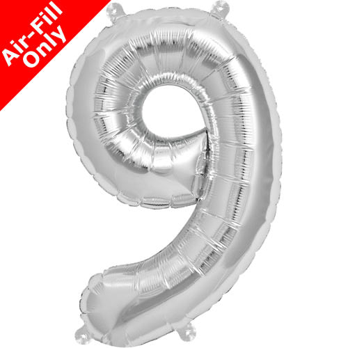 Mini Air Fill Number 9 Foil Balloon Silver - The Ultimate Balloon & Party Shop