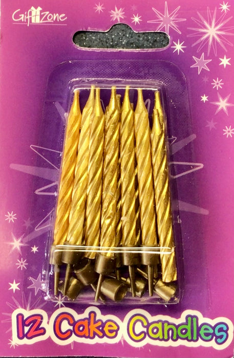 Spiral Candles with plastic holders - Gold (12pk)