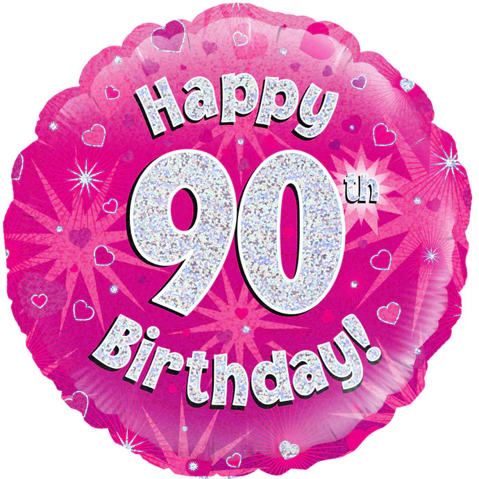18" Foil Age 90 Balloon - Pink Glitz