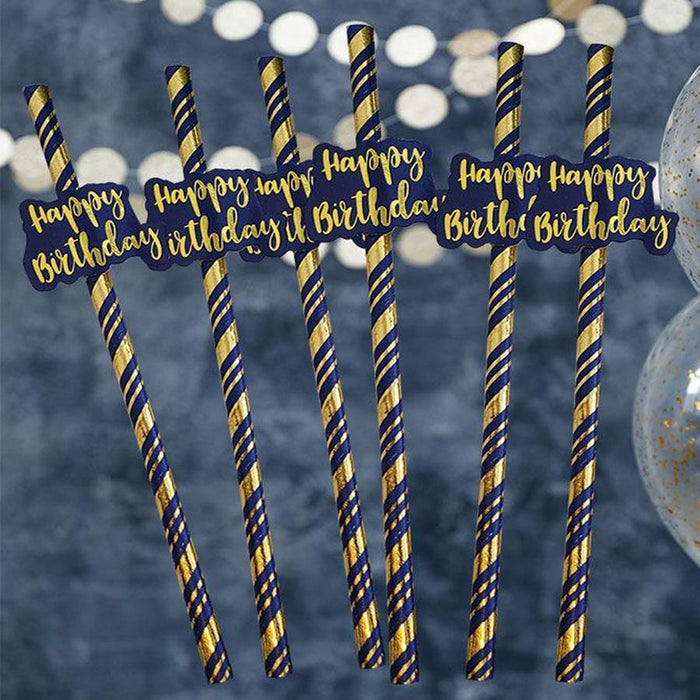 Birthday Paper Straws - Navy Blue & Gold