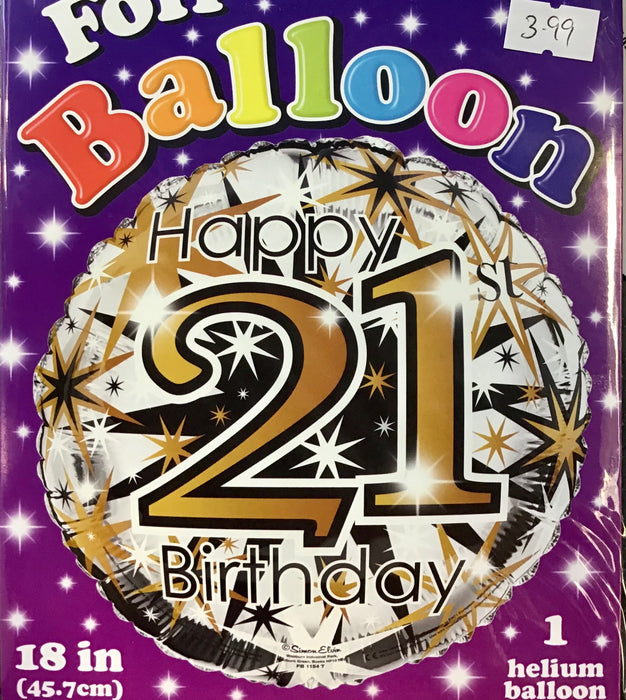 18" Foil Age 21 Balloon - Gold Celebrate - The Ultimate Balloon & Party Shop