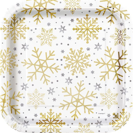 Square Christmas Plates - Gold Snowflakes