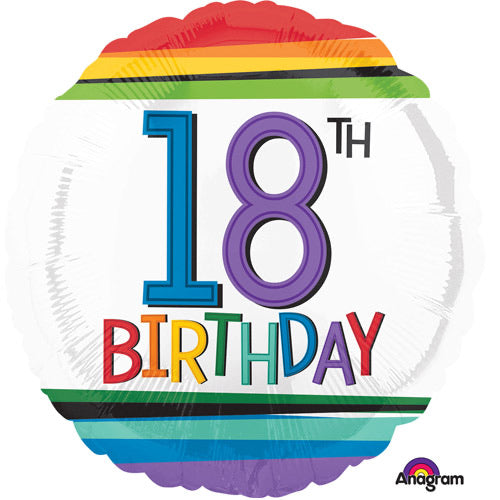 18" Foil Age 18 Balloon - Rainbow - The Ultimate Balloon & Party Shop