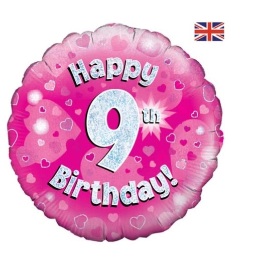 18" Foil Age 9 Balloon - Pink Glitz