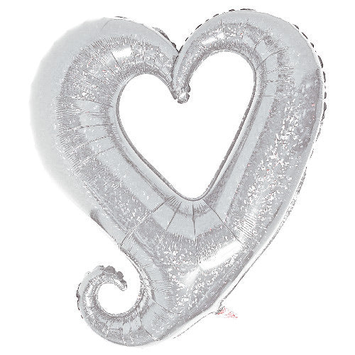 Large Holographic Heart Shaped Foil Balloon - Silver - The Ultimate Balloon & Party Shop