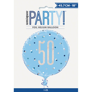 18" Foil Age 50 Balloon - Blue Dots - The Ultimate Balloon & Party Shop