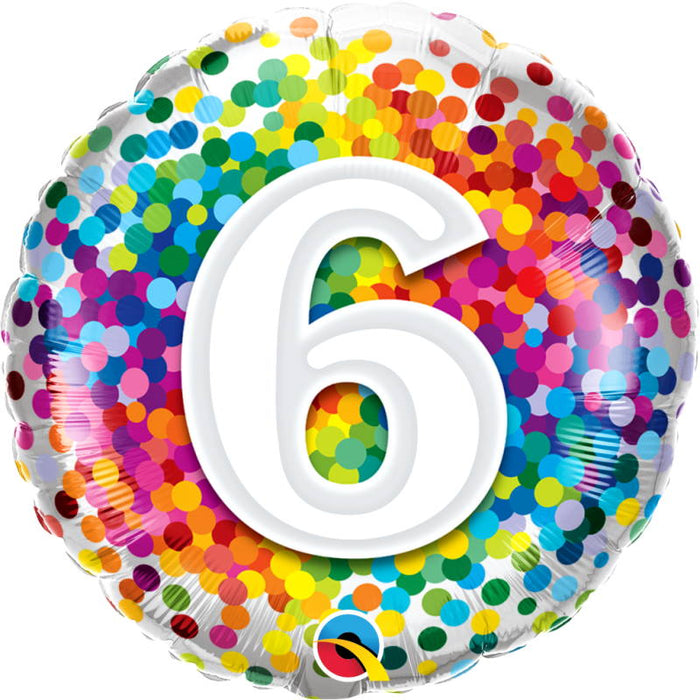 18" Foil Age 6 Balloon - Rainbow Dots