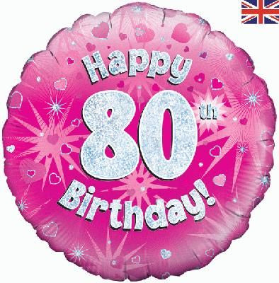 18" Foil Age 80 Balloon - Pink glitz