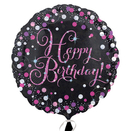 18" Foil Happy Birthday Black/Pink Dots - The Ultimate Balloon & Party Shop