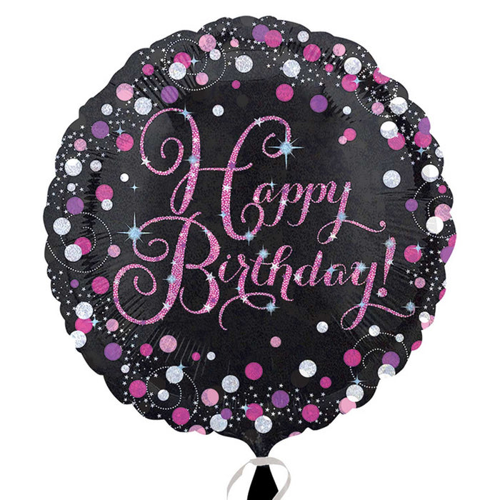 18" Foil Happy Birthday Black/Pink Dots - The Ultimate Balloon & Party Shop