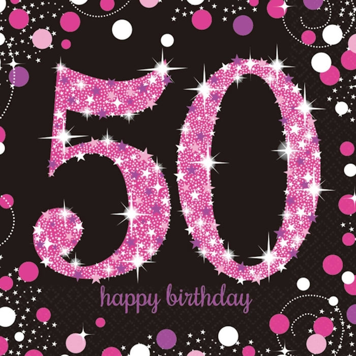 Age 50 Napkins - Black and Hot Pink - The Ultimate Balloon & Party Shop