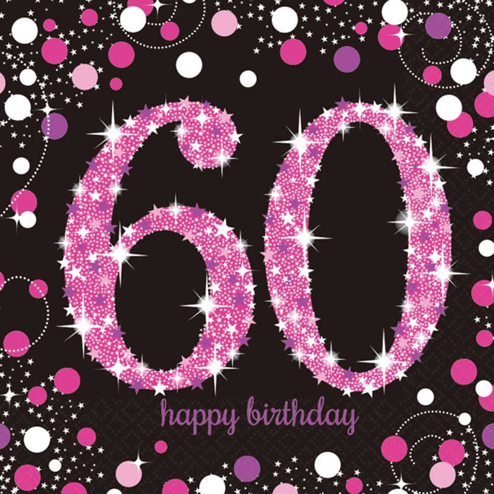 Age 60 Napkins - Black and Hot Pink - The Ultimate Balloon & Party Shop