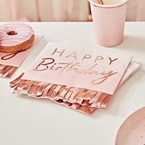 Birthday Napkins Rose Gold with fringing - The Ultimate Balloon & Party Shop