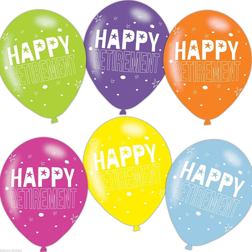 Happy Retirement Asst Colour Balloons 6 Pack - The Ultimate Balloon & Party Shop