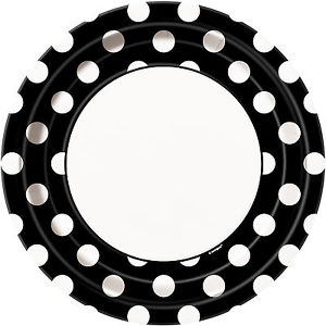 Round Spotty Plates - Black - The Ultimate Balloon & Party Shop