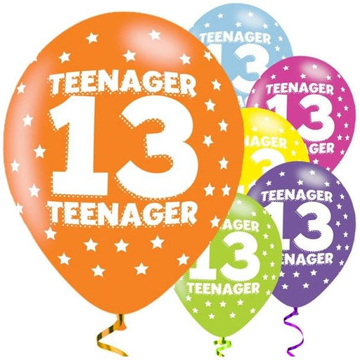 Age 13 Asst Birthday Balloons 6 Pack - The Ultimate Balloon & Party Shop