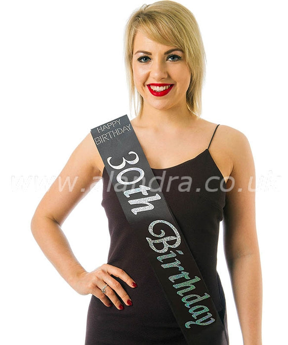 Birthday Sash - Age 30 - Black - The Ultimate Balloon & Party Shop