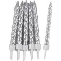 Spiral Candles with plastic holders - silver - The Ultimate Balloon & Party Shop