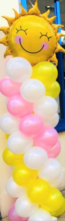 Pink & Yellow Balloon Column with Sunshine Topper - The Ultimate Balloon & Party Shop
