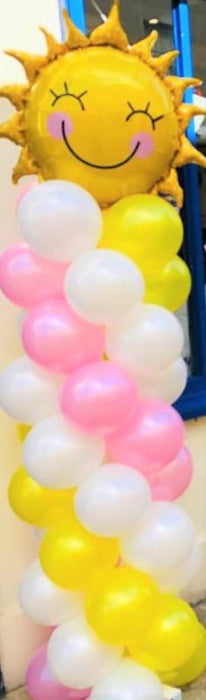 Pink & Yellow Balloon Column with Sunshine Topper - The Ultimate Balloon & Party Shop